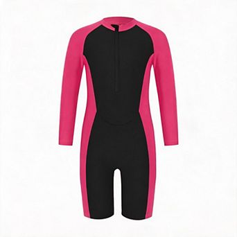 Girls' Long-Sleeve Rash Guard One-Piece Swimsuit