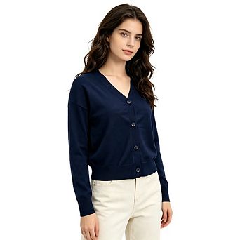 Women's Button Down Cardigan V Neck Casual Long Sleeved Sweater Lightweight Knit Top