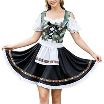 Dirndl Dress Women's Gingham Cold Shoulder Oktoberfest Costume Dress Party