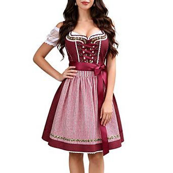 Women's 3 pc Oktoberfest Costume Dirndl Dresses German Beer Outfit for Carnival