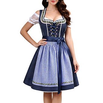 Women's 3 pc Oktoberfest Costume Dirndl Dresses German Beer Outfit for Carnival