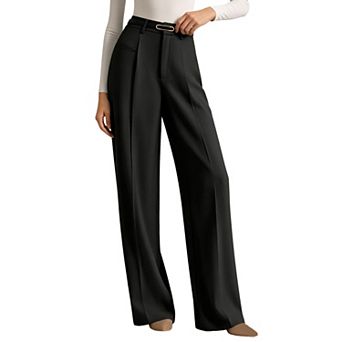 Women High Waisted Pleated Wide Leg Suit Pant Dress Trousers with Pockets Business Casual Work Pants
