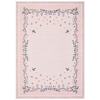 Floral Butterfly Borderd Washable Rug with Non-Slip Backing Soft Foldable Carpet