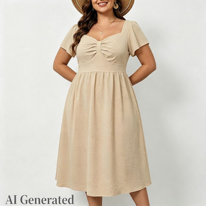 beige plus size dress Women's Maxi Short Sleeve Dress Sweetheart Neckline Design 1PC Women DressesWelcome to