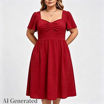 Women's Plus Size Maxi Dress Short Sleeve Dress Sweetheart Neckline Design
