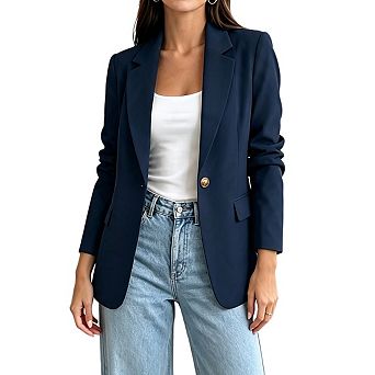 Women Lapel Long Sleeve Regular Length Fitted Blazer Business Work Jackets