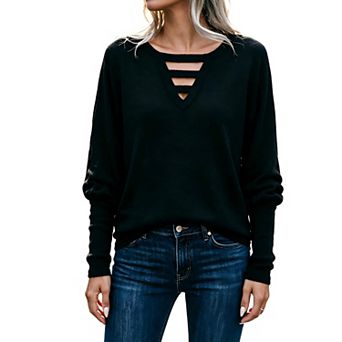 Women Batwing Long Sleeve Fall Crew Neck Sweatshirt v Neck t Shirts Drop the Shoulder Vintage Blouse