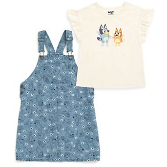 Bluey 2 pc Tee and Denim Overall Dress Set