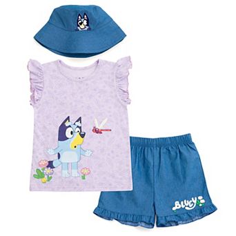 Bluey 3 pc Top Shorts and Hat Set