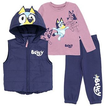 Bluey Zip-Up Hooded Vest, Tee and Pants Set