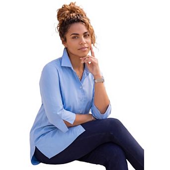 Catherines Women's Plus Size Petite Ingrid Seamed Poplin Shirt