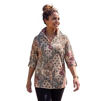 Catherines Women's Plus Size Petite Ingrid Seamed Poplin Shirt