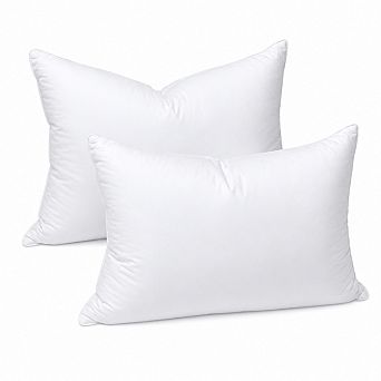 Queen Size Set Of 2 Goose Down Hotel Pillows 600 Thread Count Cotton Cover Soft Support