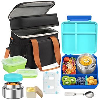 Insulated Leak Proof Adult Lunch Box Set With 4 Compartments Soup Thermos Cooler Bag