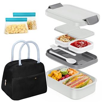 Insulated Bento Box Lunch Bag Set With Built In Utensils Leak Proof Microwave Safe