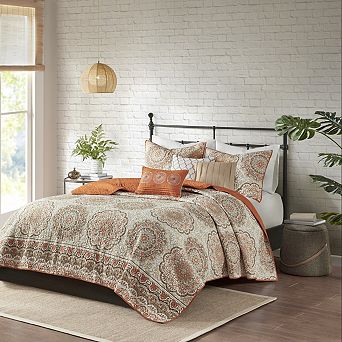 GDFStudio 6 pc Reversible Quilt Set with Floral Print & Embroidered Pillows