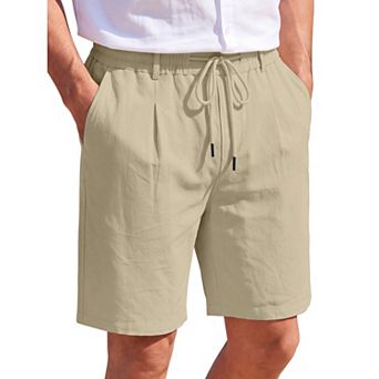 Men's Drawstring Linen Shorts Elastic Waist for Beach Vacation