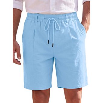 Men's Drawstring Linen Shorts Elastic Waist for Beach Vacation