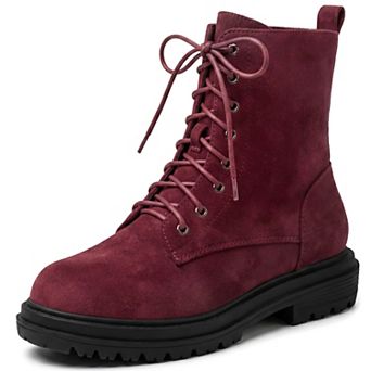 Women's Round Toe Combat Boots, Lace‑Up Platform Ankle Booties with Side Zipper