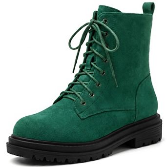 Women's Round Toe Combat Boots, Lace‑Up Platform Ankle Booties with Side Zipper