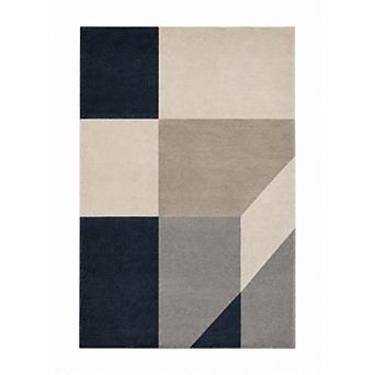 "Ultra Thin" 5'x7' Geometric Color Block Rug, Navy Blue Gray Beige Decor