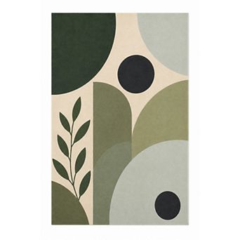 "Ultra Thin" 5'x7' MCM Botanical Abstract Leaf Rug, Sage Green Cream Decor