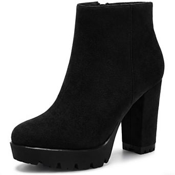 Women's Platform Boots Block Heel Lug Sole Round Toe Ankle Boot