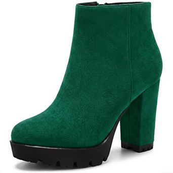 Women's Platform Boots Block Heel Lug Sole Round Toe Ankle Boot