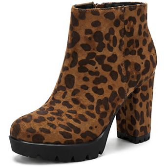 Women's Platform Boots Block Heel Lug Sole Round Toe Ankle Boot
