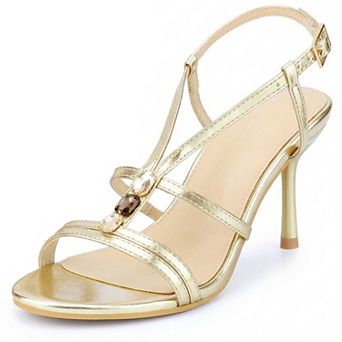 Women's Rhinestone Gem Slingback Strap Stiletto Heel Sandals