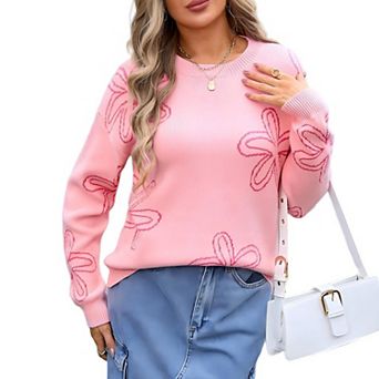 Women's Sweater Long Sleeve Crew Neck Casual Floral Print Pullover Fall Chunky Ribbed Knit Tops