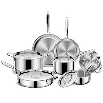 11 pc 3-Ply Stainless Steel Cookware Set, Induction, Oven & Dishwasher Safe