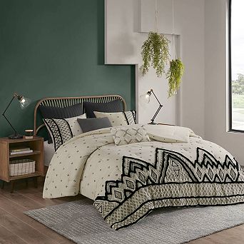 GDFStudio 3 pc Cotton & Flax Linen Blend Comforter Set with Chenille Trim & Modern Boho