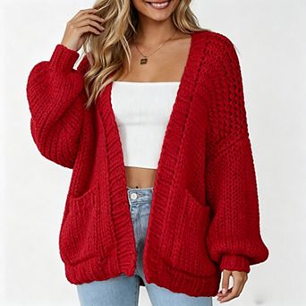 Women's Cardigan Soft Pocketed Long Sleeves Casual Knitted Open Front Cardigans Lightweight Sweaters