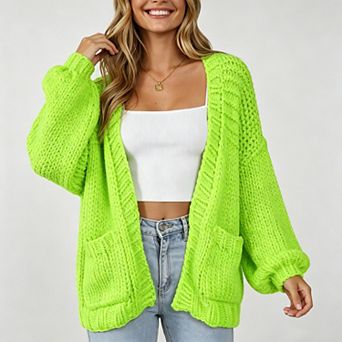 Women's Cardigan Soft Pocketed Long Sleeves Casual Knitted Open Front Cardigans Lightweight Sweaters
