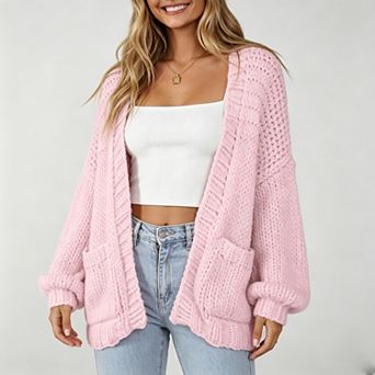 Women's Cardigan Soft Pocketed Long Sleeves Casual Knitted Open Front Cardigans Lightweight Sweaters