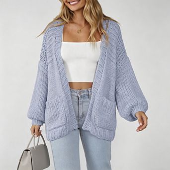 Women's Cardigan Soft Pocketed Long Sleeves Casual Knitted Open Front Cardigans Lightweight Sweaters