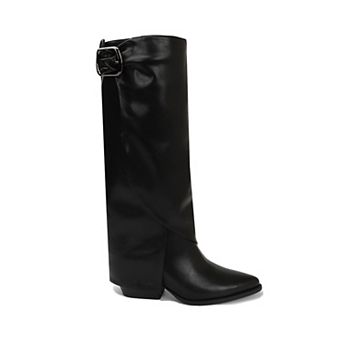 Yoki Women's Faux Leather Knee-High Flap Boots