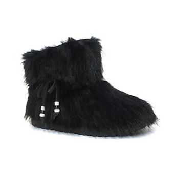 Yoki Women's Fuzzy Faux Fur Cozy Tie Bootie