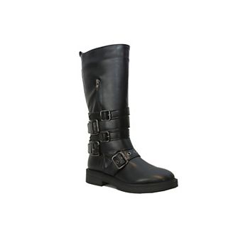 Yoki Women's Zipper Buckle Tall Moto Boots