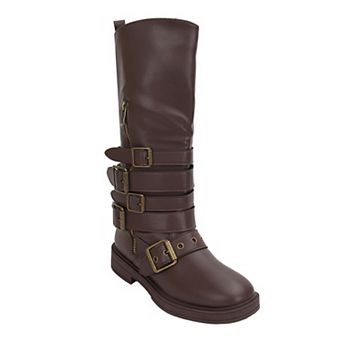 Yoki Women's Zipper Buckle Tall Moto Boots
