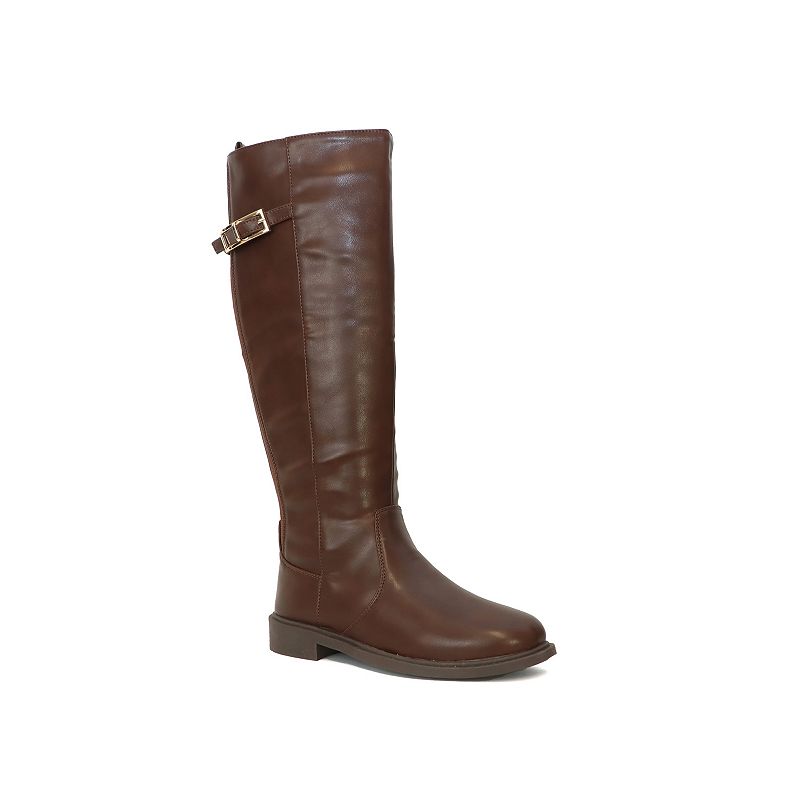 Yoki Erin Women's Tall Faux Leather Buckle Boots,