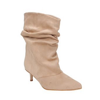 Yoki Women's Faux Suede Slouch Kitten Heel Booties