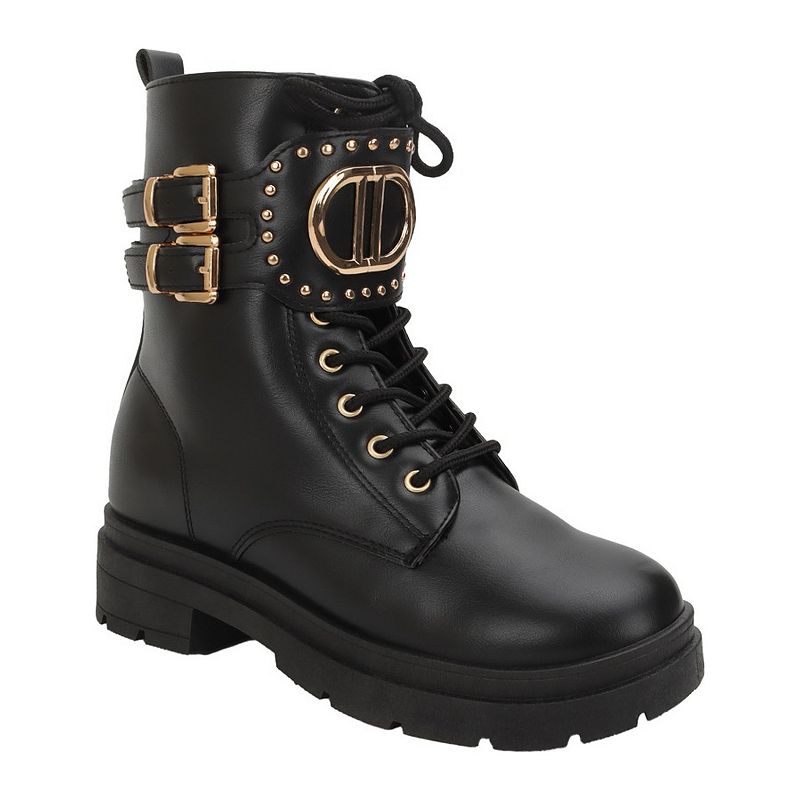 Yoki Women's Double Buckle Lace-Up Combat Boots,
