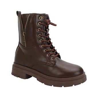Yoki Women's Zip Faux Leather Combat Boots