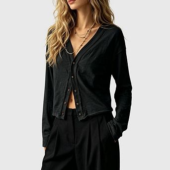 Womens Long Sleeve Cardigan Casual Open Front V Neck Button Down Knitted Layering Tops