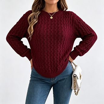 Women's Winter Round Neck Sweater Long Sleeve Casual Pullover Knit Top