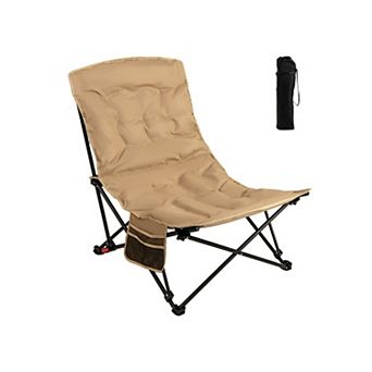 Folding Camping Chair for Adults with Adjustable Backrest and Carrying Bag Khaki