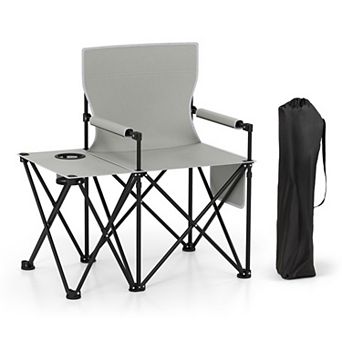 Oversized Camping Chair with Side Table and 2 Storage Pockets Black