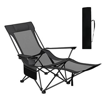 Reclining Camping Chair with Removable Footrest and Adjustable Backrest Gray